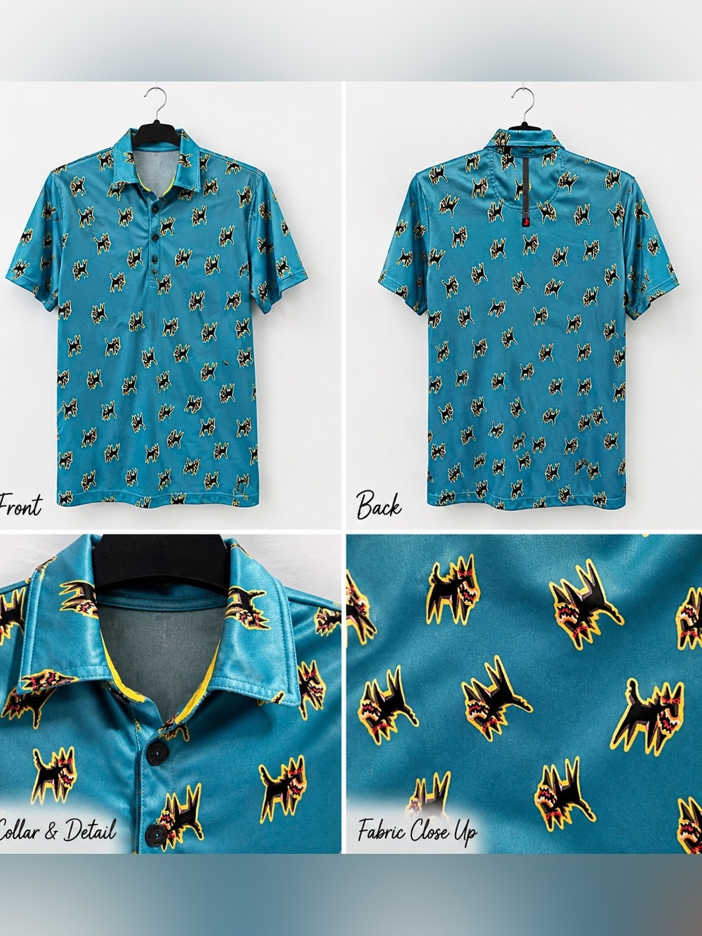 Jamie Sadock Men's Medium Blue Barking Dog Print Performance Golf Polo Shirt